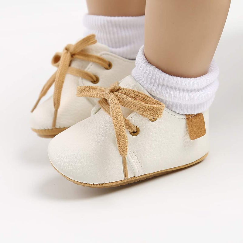 HsdsBebe Baby Boys Girls Oxford Shoes PU Leather Soft Rubber Sole Sneakers Anti-Slip Toddler Ankle Boots Infant Walking Shoes Moccasins(6-12 Months) A/White - Image 4